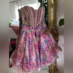 Custom beaded short pink mini dress